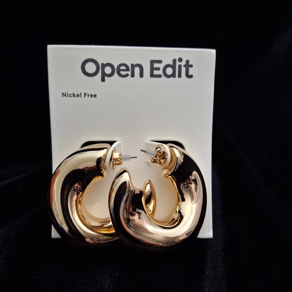 Gold-toned Chunky Bubble Hoop Earrings Nickel-free NWT